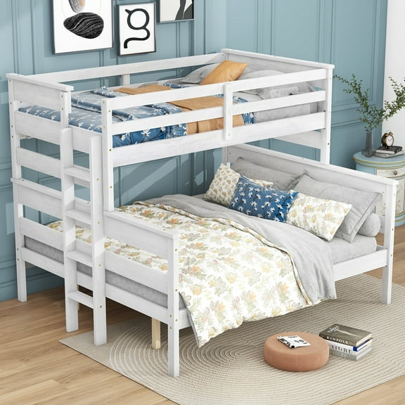 Euroco Wood Twin XL over Queen Size Bunk Bed, 2-in-1 Bed for Kids Teens, Divided 2 Single Platform Beds, White