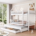 thumbnail image 1 of Euroco Wood Twin over Twin Bunk Bed with Trundle and Drawers, White, 1 of 11