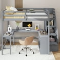 thumbnail image 1 of Euroco Wooden 2 Tiers 3 Drawers Loft Bed with Desk, Shelf and Storage, Gray, 1 of 17