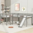 thumbnail image 1 of Euroco Wooden L-Shaped Loft Bed, 2 beds in 1 for Kids Teens, Gray, 1 of 13