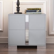 Euroco Wooden Nightstand with 2 Drawers & Metal Foot,Mirrored Bedside Table for Bedroom, Living Room,Gray
