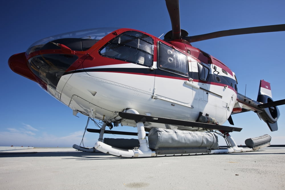 Eurocopter EC135 utility helicopter on the helipad of an oil rig Canvas Art - Terry MooreStocktrek Images (35 x 23)