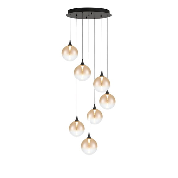 Eurofase 48929-035 Iissa 7-Light 21 in. Matte Black Amber Glass Chandelier