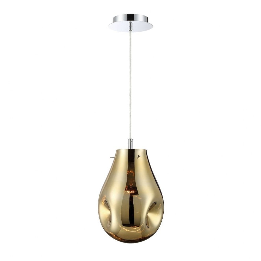 Elegant Benalto 1-Light Chrome Pendant with Gold Hand-Blown Glass