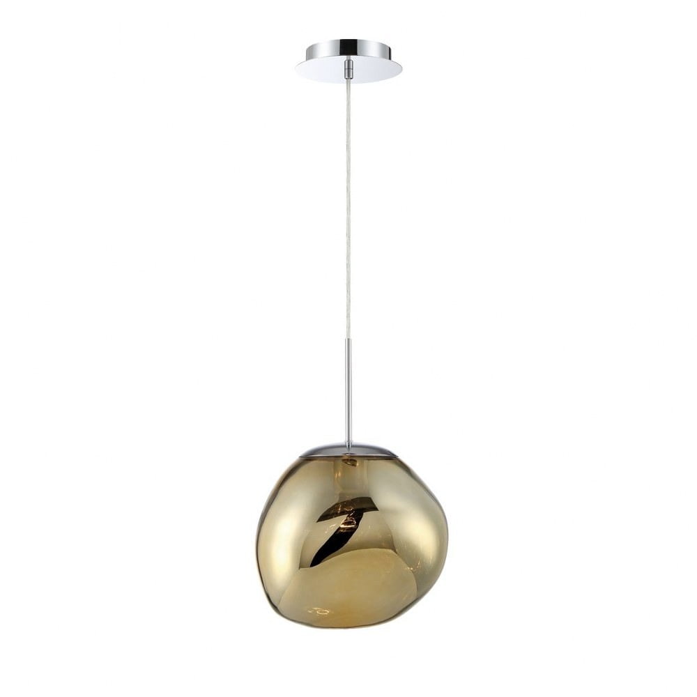 Bankwell Modern Globe Pendant in Gold with Asymmetrical Hand-Blown Glass