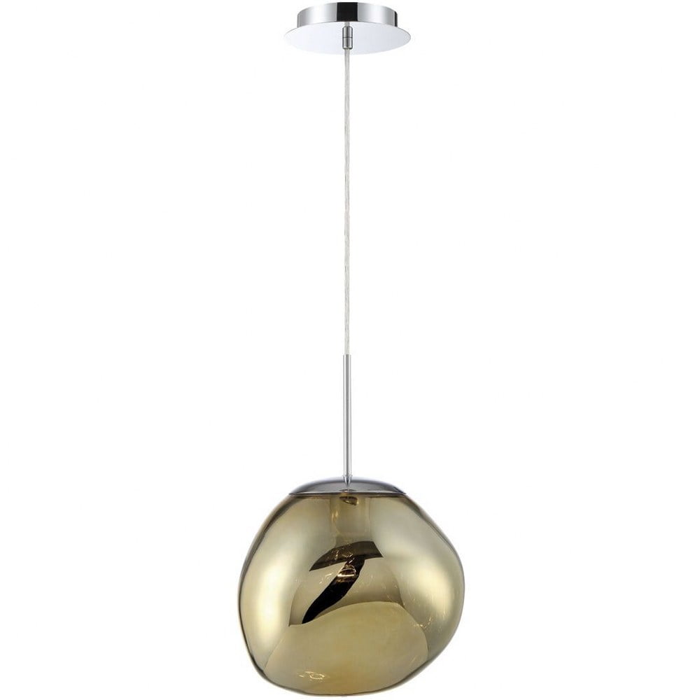 Bankwell Modern Globe Pendant in Gold with Asymmetrical Hand-Blown Glass