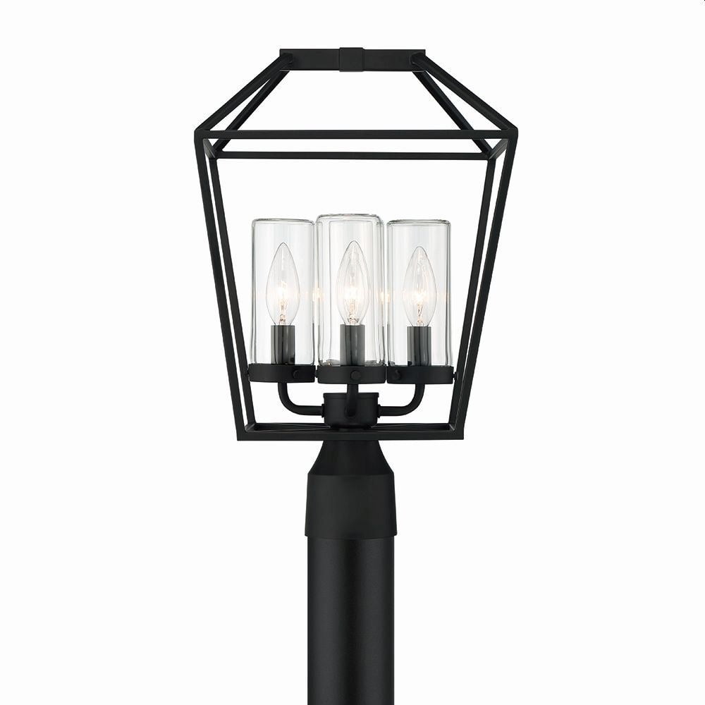 Satin Black and Clear Glass 4-Light Outdoor Post Lantern