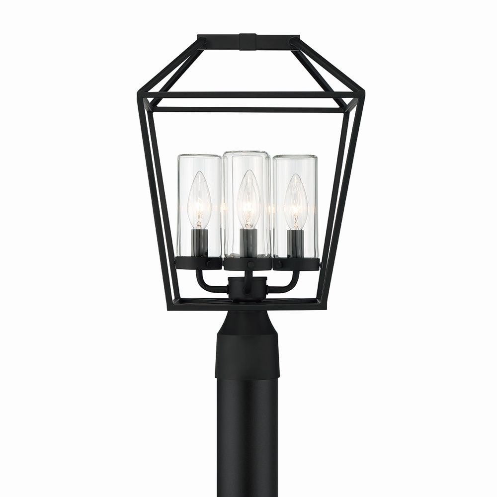 Satin Black and Clear Glass 4-Light Outdoor Post Lantern