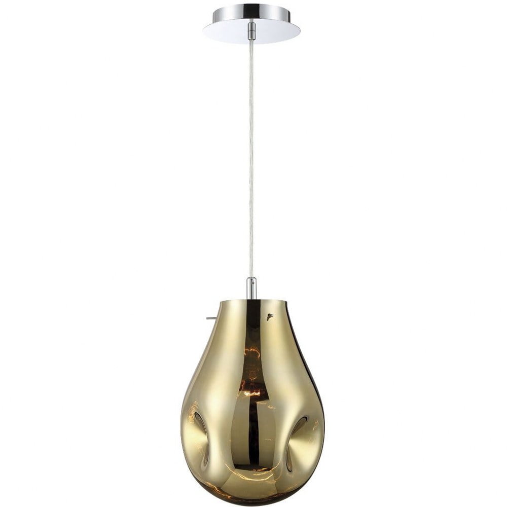 Elegant Benalto 1-Light Chrome Pendant with Gold Hand-Blown Glass