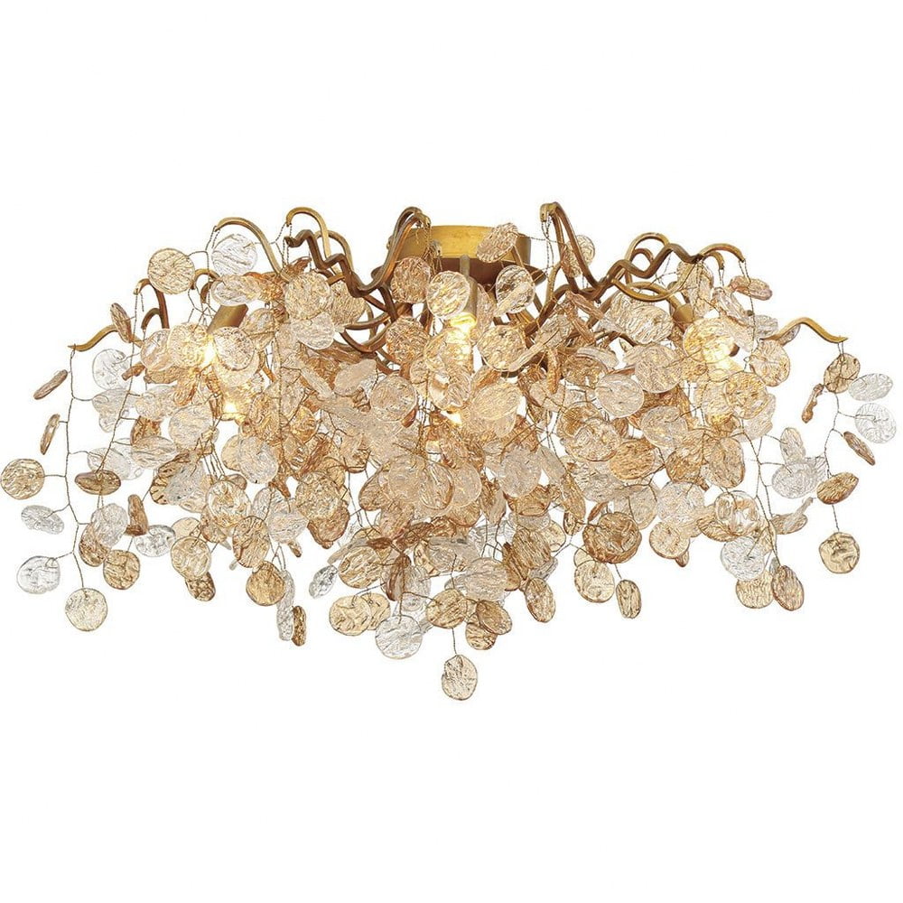 Campobasso Gold 7-Light Flush Mount with Amber Glass Accents