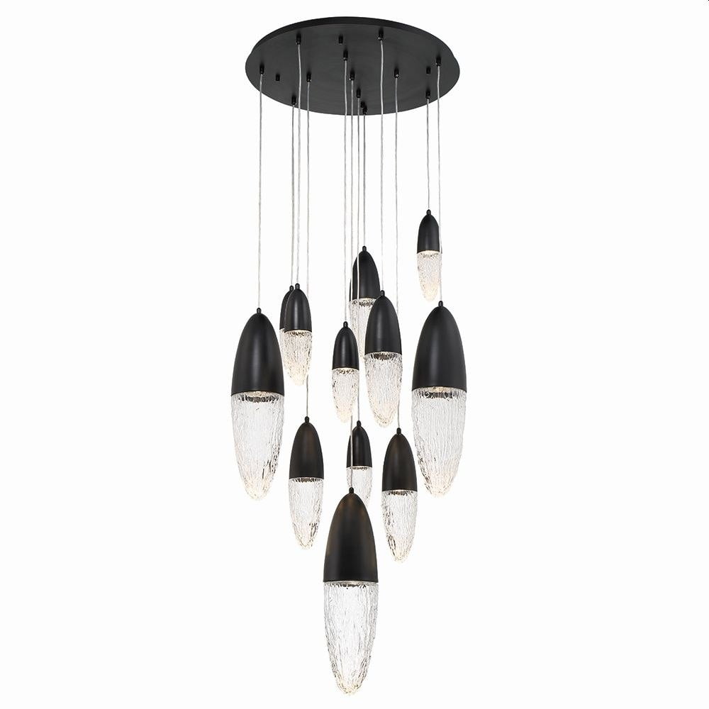 Ecrou Mixed Black & Brass 12-Light Teardrop Glass Chandelier