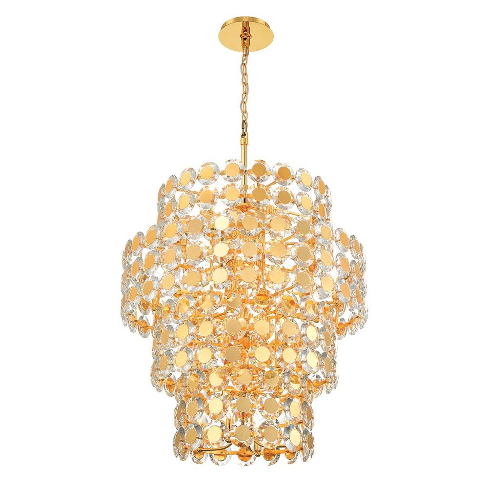 Gold and Clear Crystal 24-Light Drum Chandelier