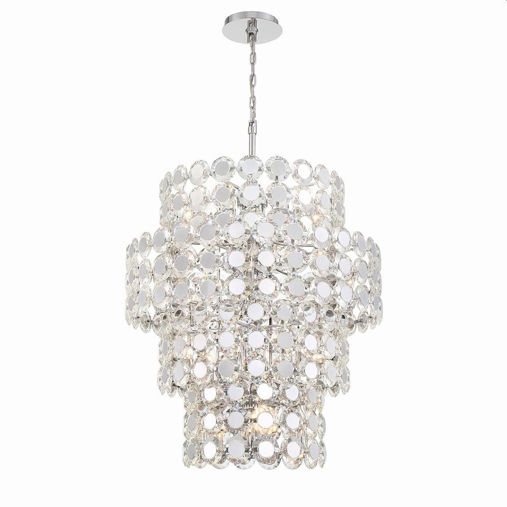 Perrene Chrome and Crystal Multi-Tier 24-Light Chandelier