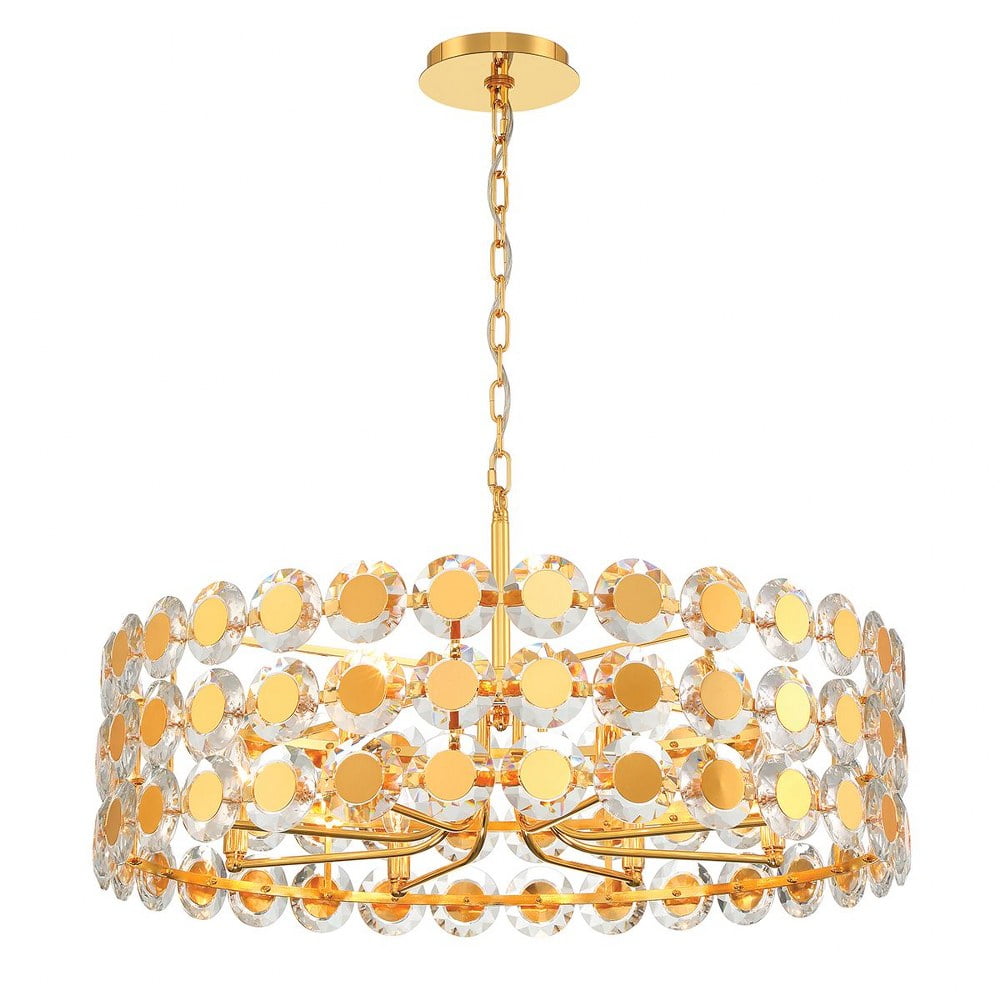 Gold Crystal Drum Pendant Chandelier with Clear Crystals