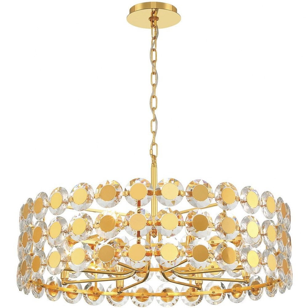 Gold Crystal Drum Pendant Chandelier with Clear Crystals