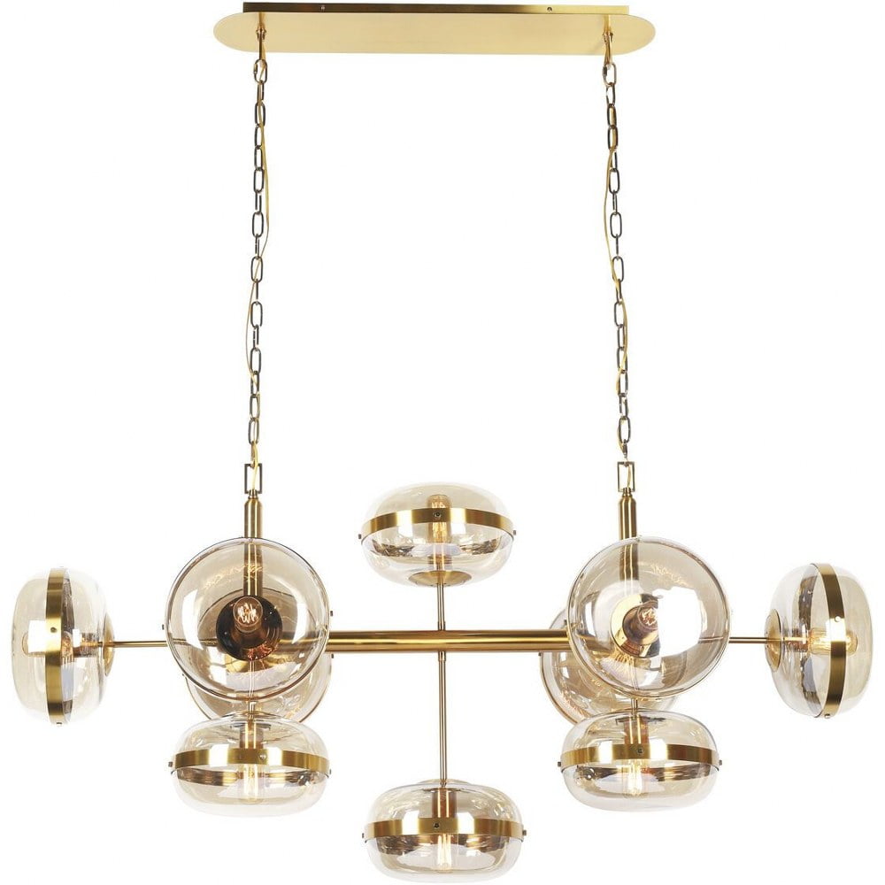Nottingham 54" Ancient Brass Chandelier with Cognac Glass Orbs