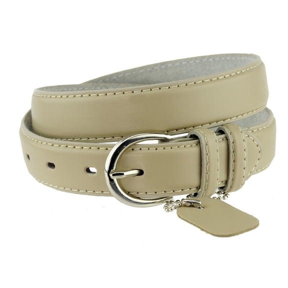 Eurofashion Women's Basic Genuine Bonded Leather Dressy Belt, Beige, Large