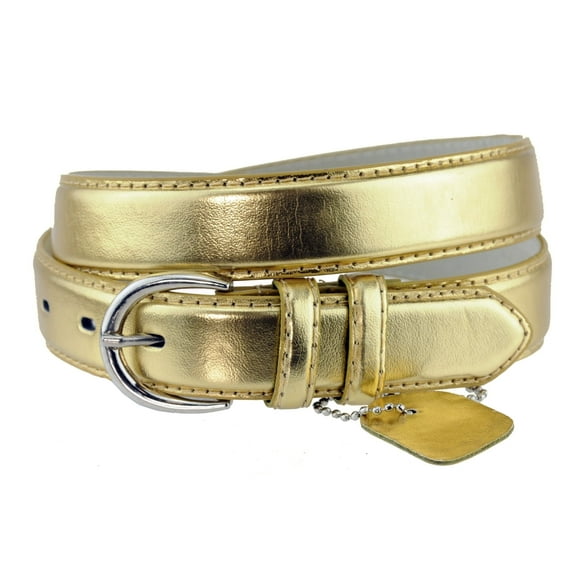 Eurofashion Women's Basic Genuine Bonded Leather Dressy Belt, Gold, Large
