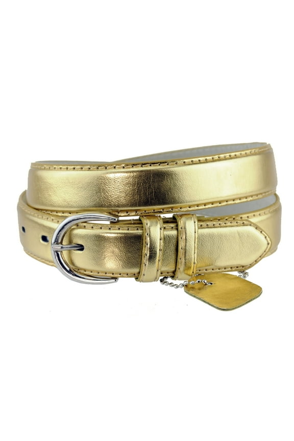 Eurofashion Women's Basic Genuine Bonded Leather Dressy Belt, Gold, X-Large