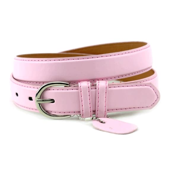 Eurofashion Women's Basic Genuine Bonded Leather Dressy Belt, Light Pink, Medium