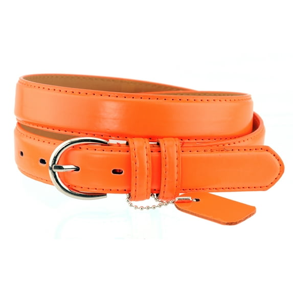 Eurofashion Women's Basic Genuine Bonded Leather Dressy Belt, Orange, Medium