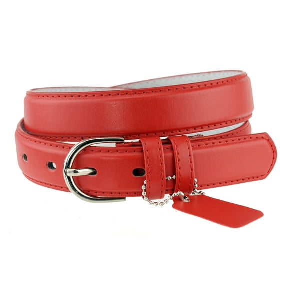 Eurofashion Women's Basic Genuine Bonded Leather Dressy Belt, Red, Medium