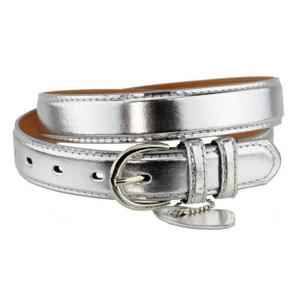 Eurofashion Women's Basic Genuine Bonded Leather Dressy Belt, Silver, X-Large