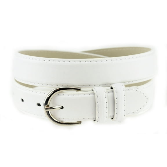 Eurofashion Women's Basic Genuine Bonded Leather Dressy Belt, White, Small
