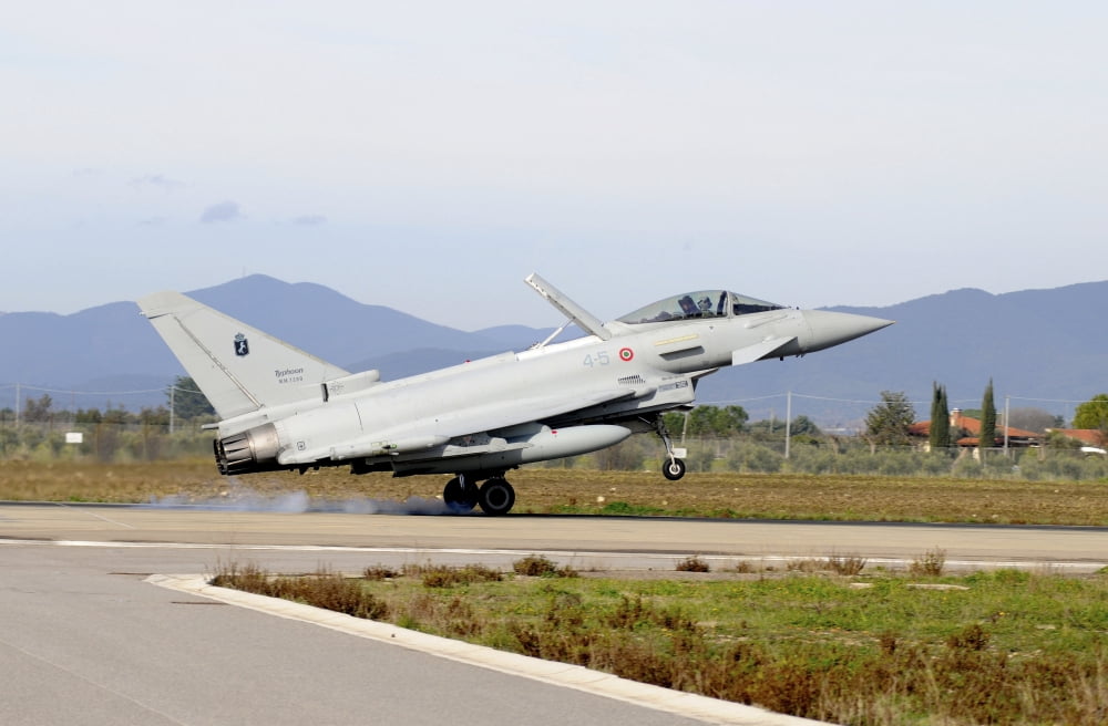Eurofighter EF2000 Typhoon from the Italian Air Force landing at Grosseto Air Base Canvas Art - Riccardo NiccoliStocktrek Images (17 x 12)