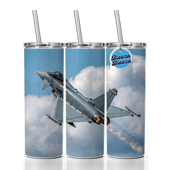 Eurofighter Typhoon Fighter Jet Plane 20oz Insulated Water Bottle Skinny Tumbler Includes Straw