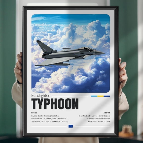 Eurofighter Typhoon Poster Modern Fighter Jet Wall Art Military Aircraft Illustration Print UNFRAMED PAPER POSTER, Home Decor, Vintage Gift, Living Room Dercor