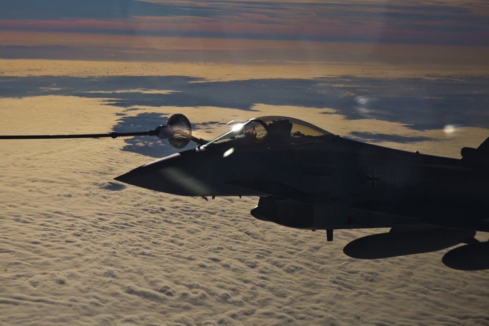 Eurofighter Typhoon of the German Air Force refueling Canvas Art - Timm ZiegenthalerStocktrek Images (17 x 12)