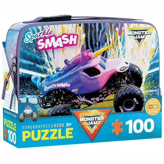 Eurographics: Monster Jam Puzzle & Lunch Box - Sparkle Smash - 100-Piece Jigsaw & Insulated Bag - Unicorn-Themed Monster Truck Set, Licensed, Kids 5+