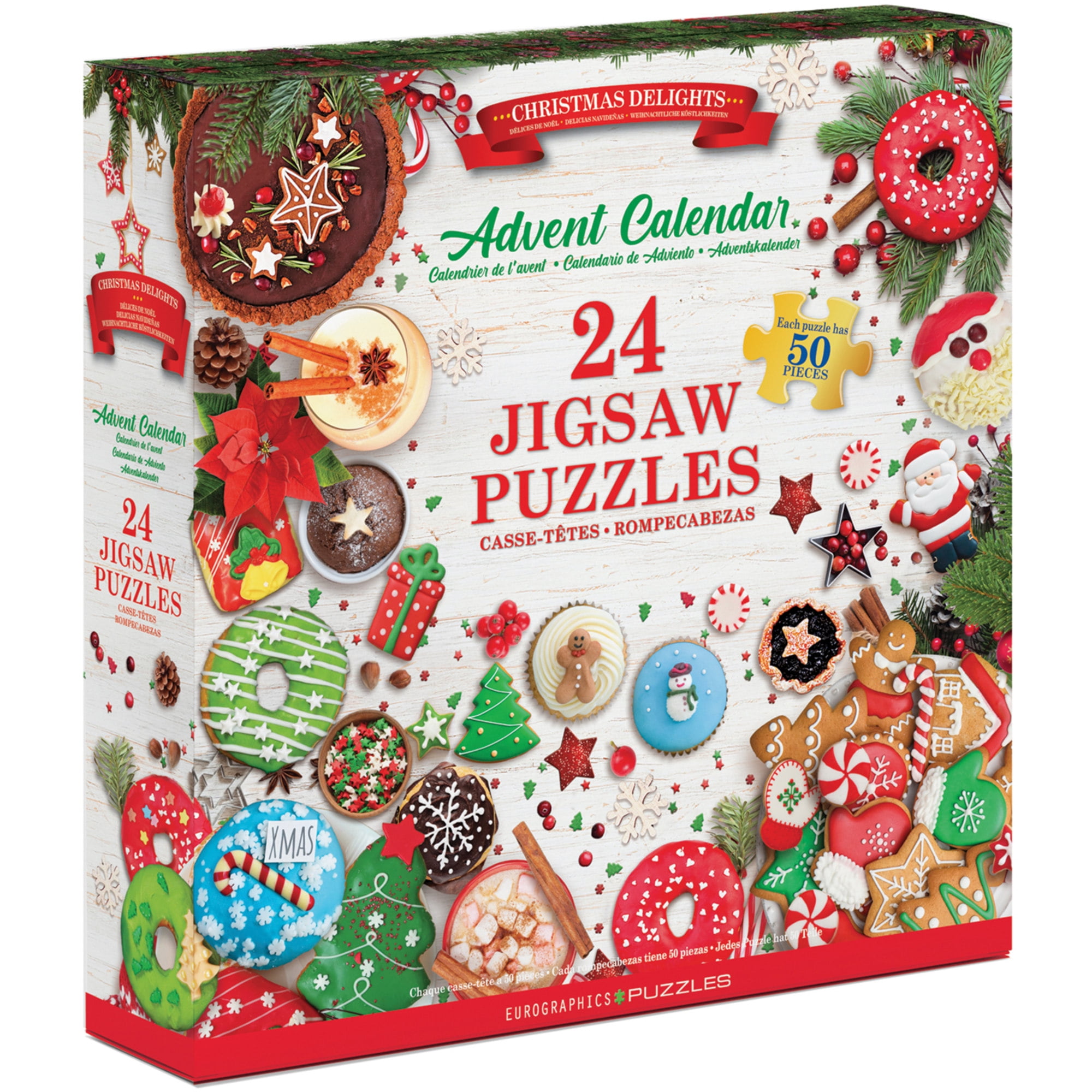 Eurographics: Puzzle Advent Calendar: Christmas Delights - 24 Daily Unique Individual Jigsaws, 5 x 5" 50pc Each, 1200pcs Total, Holiday Countdown Gift