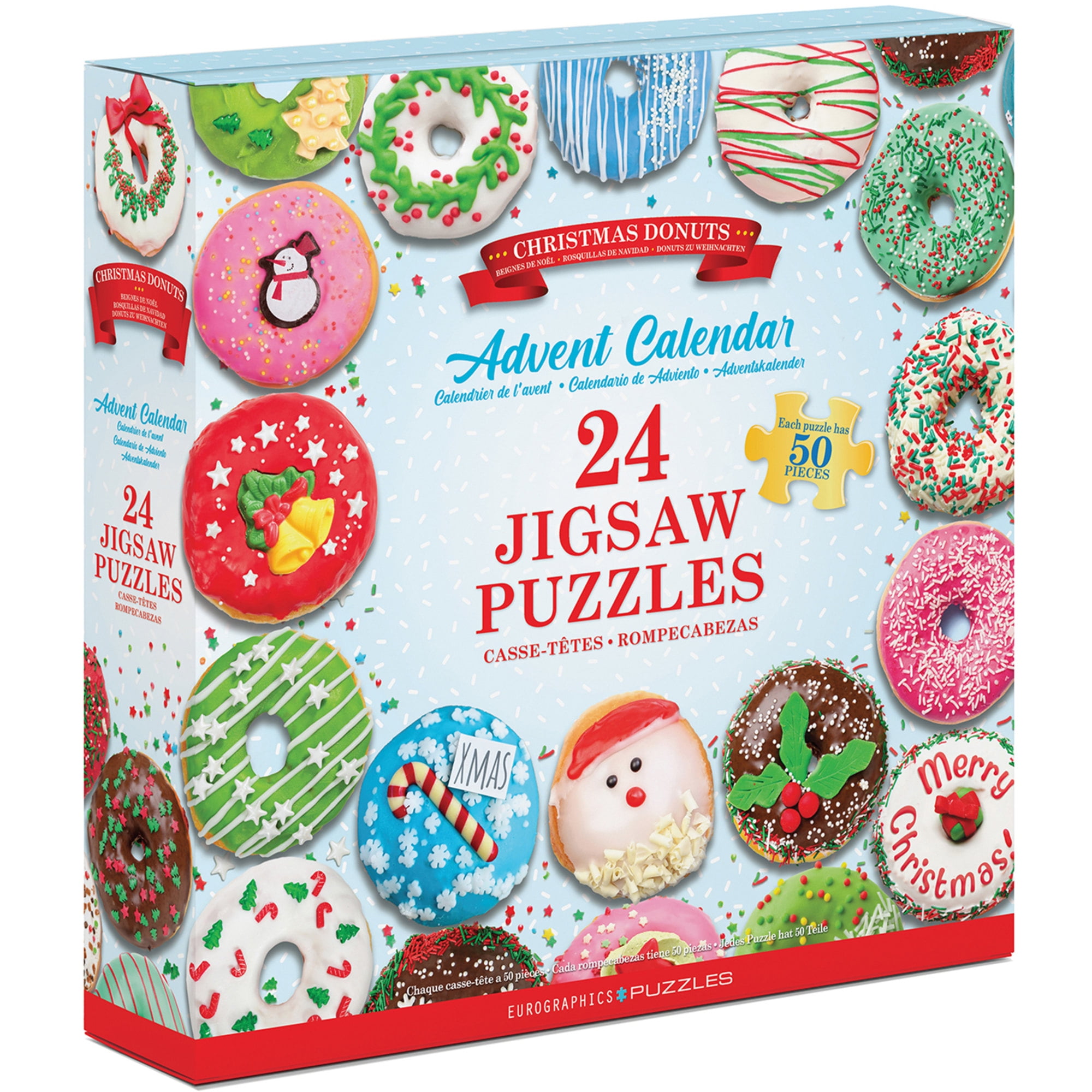 Eurographics: Puzzle Advent Calendar: Christmas Donuts - 24 Daily Unique Individual Jigsaws, 5 x 5" 50pc Each, 1200pcs Total, Holiday Countdown Gift