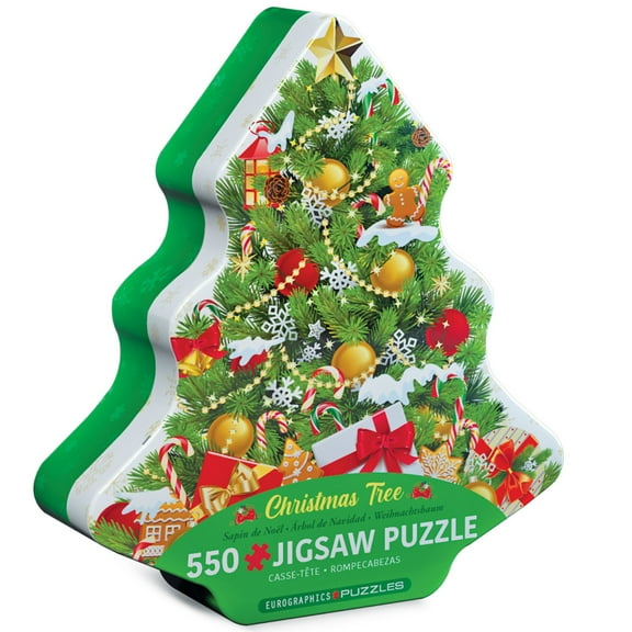 Eurographics: Puzzle Tin: Christmas Tree - 550 Piece Jigsaw - Collectible Decorative Tree Shaped Tin, 13" x 19" Assembled, Holiday Gift & Activity