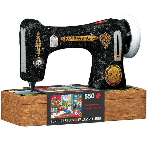 Eurographics: Puzzle Tin: Sewing Memories - 550 Piece Jigsaw - Collectible Decorative Vintage Sewing Machine Shaped Gift Tin, 13" x 19" Assembled