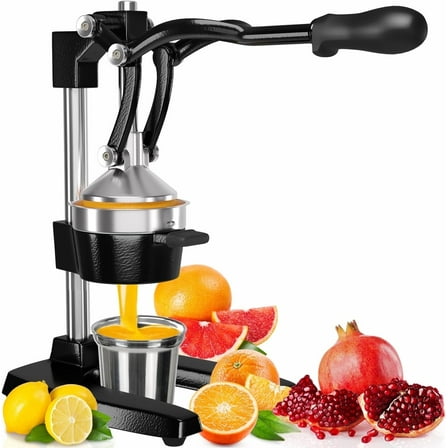Eurolux Cast Iron Citrus Press Juicer Commercial Grade Manual Citrus Juicer with Stainless Steel Cup, Black