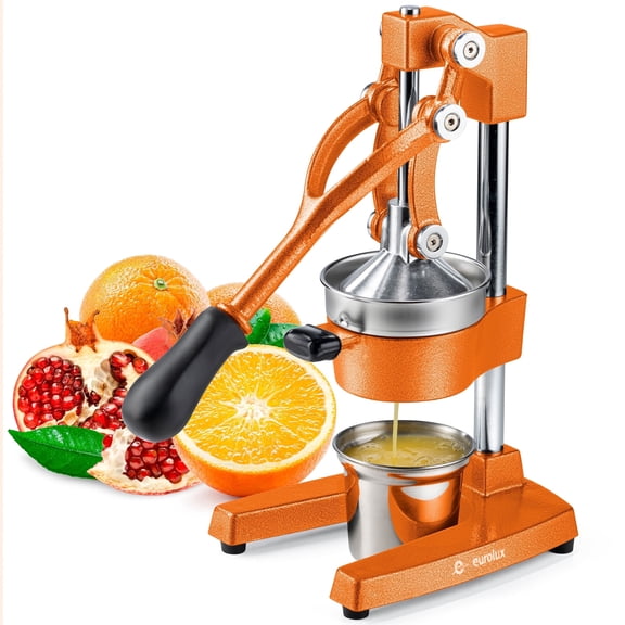 Eurolux Cast Iron Citrus Juicer Manual Juicer Commercial Hand Press for Oranges & Lemons, Heavy Duty Juice Press with Stainless Cup
