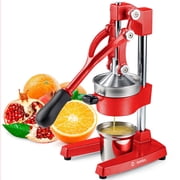 Eurolux Cast Iron Citrus Juicer Manual Juicer Commercial Hand Press for Oranges & Lemons, Heavy Duty Juice Press with Stainless Steel Cup Red