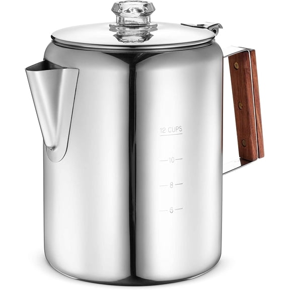 Eurolux Percolator Coffee Pot - 12 Cups, Percolator Coffee Pot for Home, Durable Stainless Steel Coffee Maker, Brew Anywhere Without Electricity