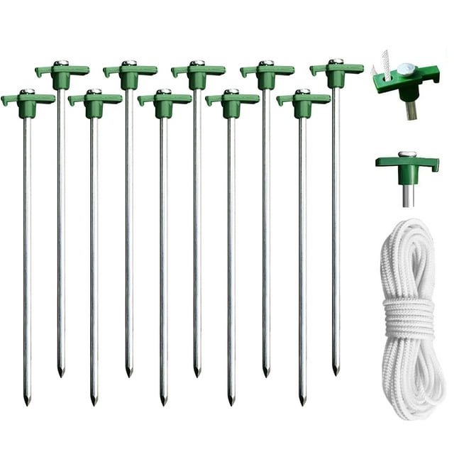Eurmax 10-Pack Galvanized Non-Rust Outdoor Camping Tent and Pop-Up Canopy Stakes with Bonus 4x10ft Ropes & 1 Green Stopper