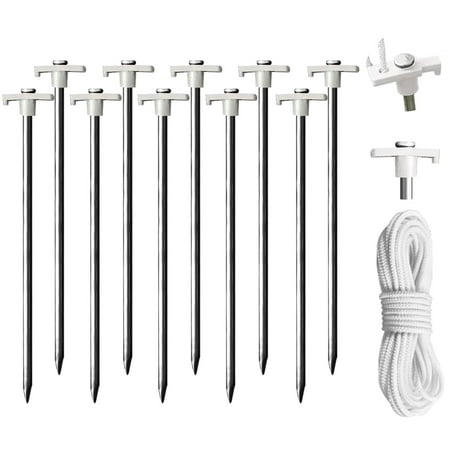 Eurmax 10-Pack Galvanized Non-Rust Outdoor Camping Tent and Pop-Up Canopy Stakes with Bonus 4x10ft Ropes & 1 White Stopper
