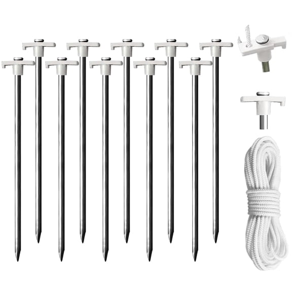 Eurmax 10-Pack Galvanized Non-Rust Outdoor Camping Tent and Pop-Up Canopy Stakes with Bonus 4x10ft Ropes & 1 White Stopper