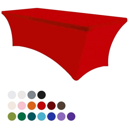Eurmax 4Ft Rectangular Fitted Spandex Tablecloths Table Covers(Red)