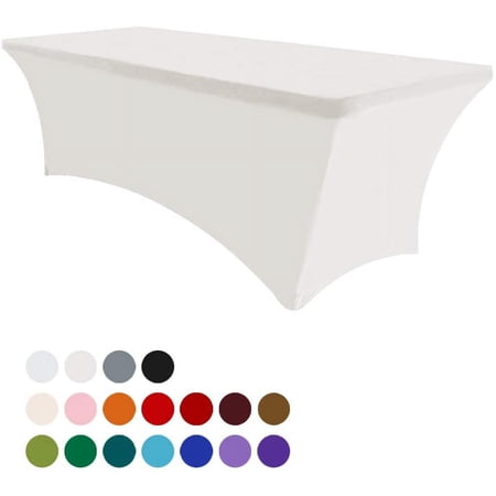 Eurmax 5Ft Rectangular Fitted Spandex Tablecloths Table Covers (Ivory)