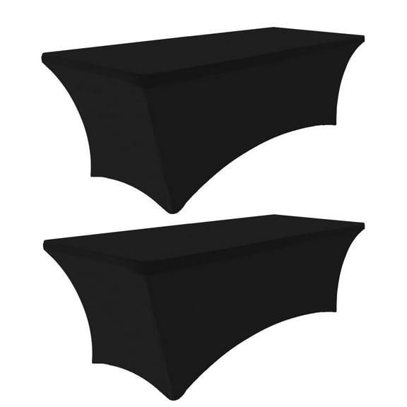 Eurmax 6Ft Rectangular Fitted Spandex Tablecloths Table Covers (Black,2PC)