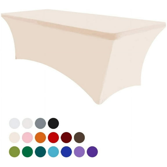 Eurmax 8Ft Rectangular Fitted Spandex Tablecloths Table Covers(Champagne)