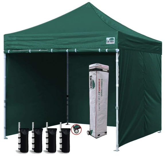 Eurmax Canopy 10' x 10' Emerald Pop-up and Instant Outdoor Canopy with 4 Zipper Sidewalls