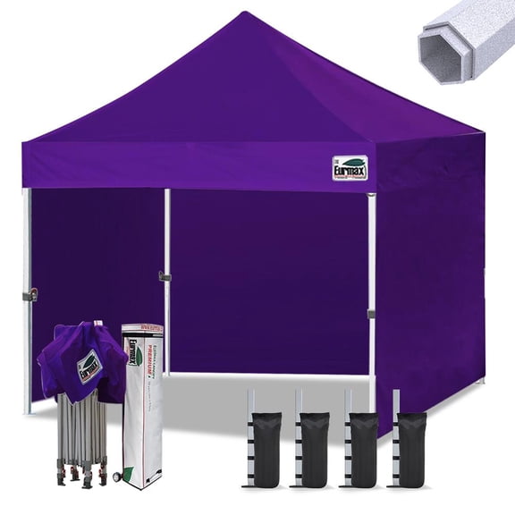 Euromax Premium 10x10 Ft Ez Pop up Canopy Tent with Removable Sidewalls Bonus Wheeled Bag (Purple)